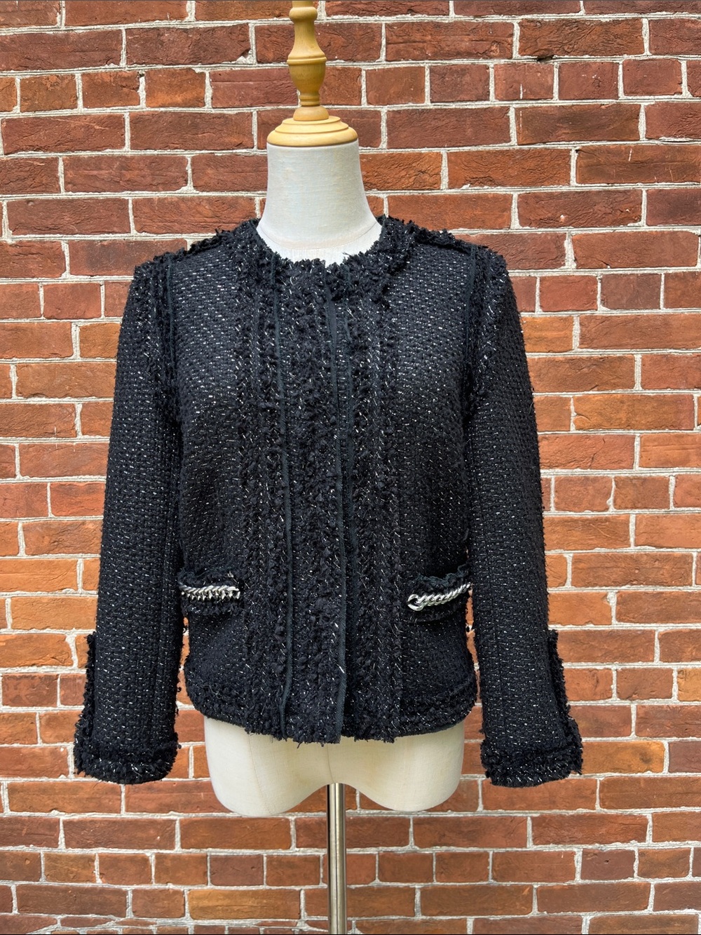 Pink Tartan Black Tweed Chain-Trim Jacket